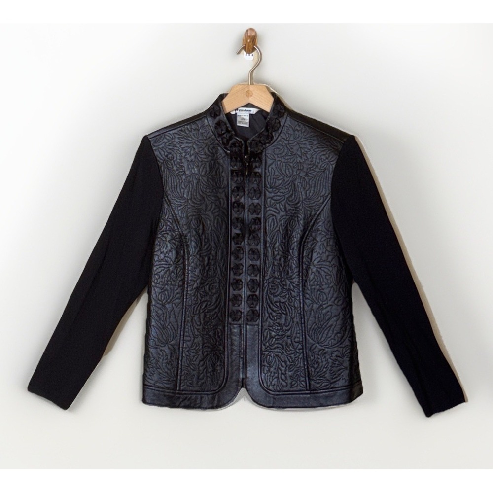 nygard leather blazer jacket Black Stitching Detail Women's Large 14-16
